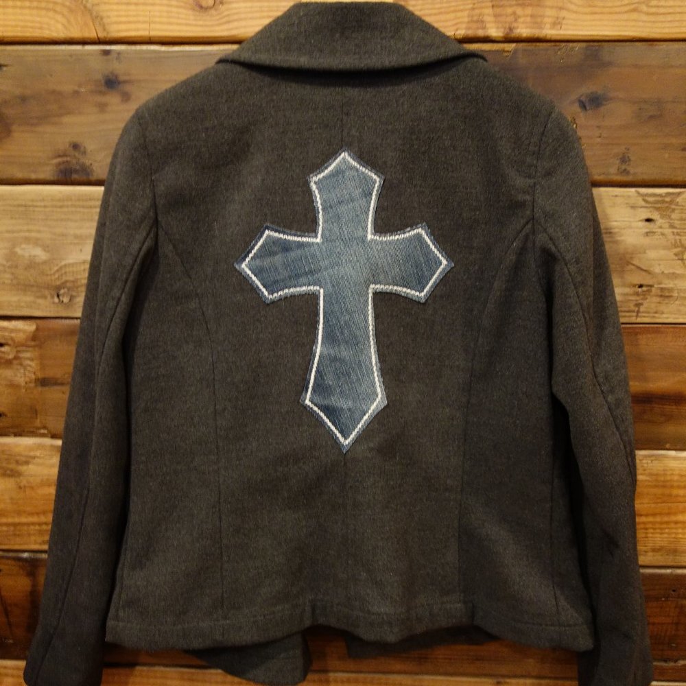 Rare One-of-a-Kind Vintage Levi's Pea Coat featuring Custom MadAndie Cross - M